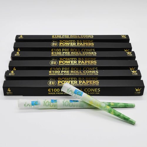 Power Papers 100€ Euro Cones King Size - pre rolled/vorgedrehte Joint Hülsen im Euro Geldschein Look / 4 Jointhülsen pro Packung (6 Packungen)