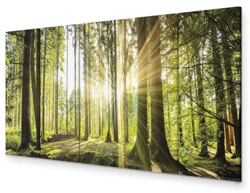 B&D XXL - Handart Wald Kunstdruck auf Leinwand 200x80 cm 5 tlg Groß Kunstbilder wie Handbemalte Wandbilder XXL mit Acrylgel beschichtet Wand Bilder mit Struktur Natur Bäume c-C-0177-b-n