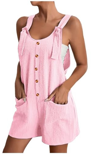 MJGkhiy Latzhose für Damen, Sommer, weich, Lätzchen, Jumpsuit, Hippie, Riemen, große Beine, Overall, Jumpsuit, lässig, Hosenträger, Playsuit, Romper, lange Overalls, Einteiler, Damen, Latzhose, Rosa,