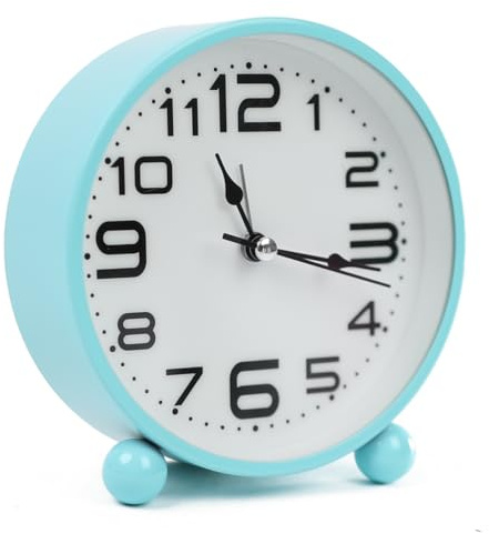 DIVCHI Alarm Clocks Bedside Silent Non-Ticking Table Clock With Large Display Battery Powered Table Clock For Heavy Sleepers (Blue)