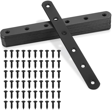Lot de 10 supports plats en métal pour plaques de réparation en bois, supports plats et droits pour dormeur, plaques de jonction plates pour réparation de meubles, 200x20x3mm