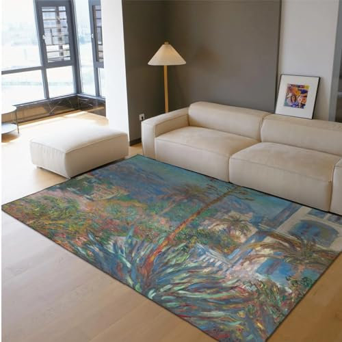 Claude Monet Teppich für Schlafzimmer, Wohnzimmer, Küche, Villen bei Bordighera Rutschfester, waschbarer niedriger Flor, großer dünner Teppich am Bett 120x180cm