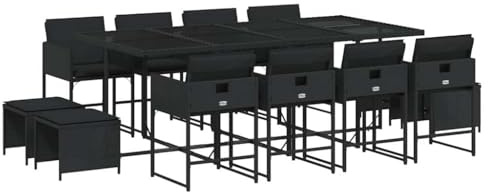 vidaXL 13-TLG. Garten-Essgruppe mit Kissen Schwarz Poly Rattan