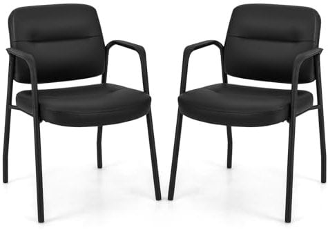 HOMASIS 2er Konferenzstuhl Set, ergonomischer Bürostuhl mit Rückenlehne & Armlehnen, gepolsterter Besucherstuhl aus Kunstleder & Metall, Wartezimmerstuhl bis zu 160 kg belastbar für Büro, Konferenz