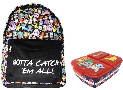 Theonoi Set Pokemon Rucksack Backpack Schulrucksack Schulranzen Schultaschen (Dose + Tasche A)