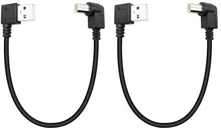 Xilaghy 90 Degree Short USB Printer Cable 25CM Right Angle USB 2.0 Type A Male to Right Angle B Male Scanner Cable Cord(2 Pack)