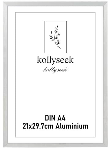 kollyseek marco de fotos de aluminio DIN A4 21 x 30 cm marco de póster de metal negro con cristal plexi marco de fotos moderno marco de fotos con paspartú para fotos de póster plateado