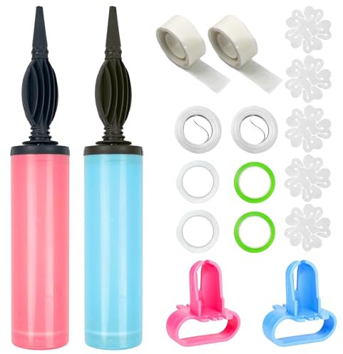 LHOEST Balloon Pump Hand 2 Pack, High Efficiency Baloon Pump, Durable Plastic Ballon Pump with Glue Dots and Knotter, Portable Balloon Inflator for Wedding Birthday Parties Decorations