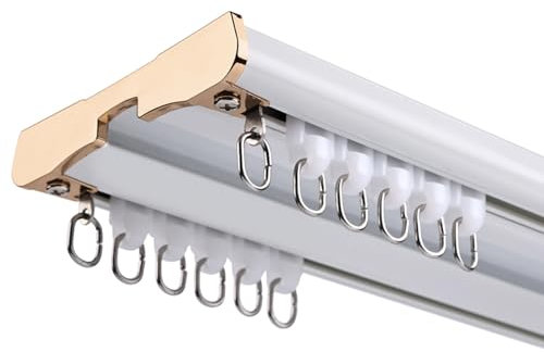 Vorhangschiene, Aluminium, Gardinenschiene 2-läufig Für Schiebevorhang Vorhang, Gardinen Rostfreie Gardinenschiene Komplettset Mit Zubehör Einfach Zu Montieren(Weiß,360cm)