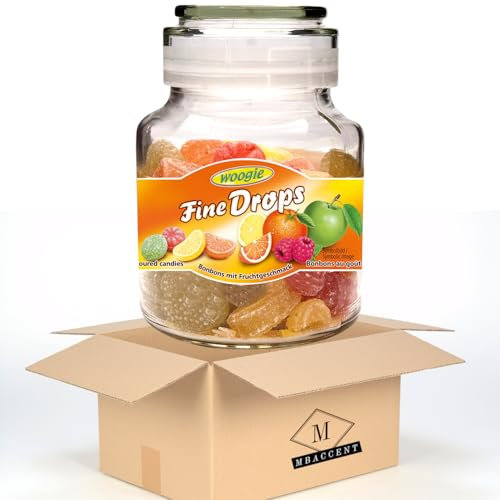Woogie 300g Fine Drops Bonbons Im Glas Mit Fruchtgeschmack Set Vorteilspackung 300g + MBAccent Versandschutzpackung