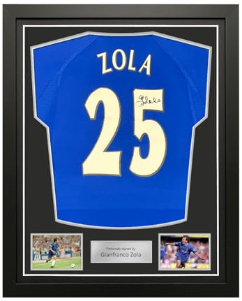 Exclusive Memorabilia Gianfranco Zola Signed Chelsea 2000 Football Shirt. Standard Frame