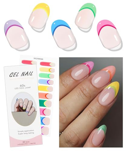 JMEOWIO Unghie Gel Adesive UV Punta Francese Colorata Smalto Adesivo per Unghie Gel Nail Stickers Decorazioni Unghie Nail Art Disegni