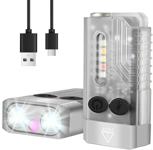 MVIOCS V10 Mini Key Fob LED Torch, 1000LM Powerful 14 Modes with UV Green Red Blue Yellow Light, Tail Magnet, Beeping Sound, Rechargeable Emergency EDC Pocket Light for Daily Use, Outdoor Use (White)