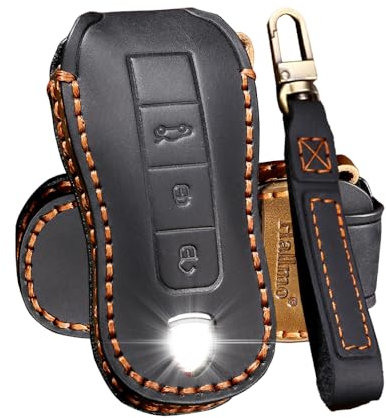 ATFIGII Coque de clé en cuir compatible avec Porsche Cayenne Taycan 911 992 Turbo S 2020-2025 - Porte-clés fait à la main - 3 boutons B - Noir