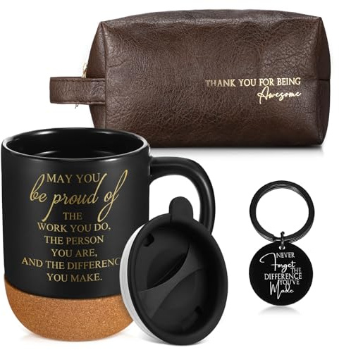 Dandat 3 Pcs Thank You Gift for Men Coworker Appreciation Office Valentines Gift Leather Toiletry Bag May You Be Proud 15oz Coffee Cup with Keychain for Boss Manager Teacher Nurse Employee, Brown, S