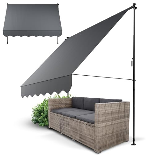 Juskys Klemmmarkise Kapstadt 300x120 cm - Höhenverstellbar & UV-beständig - Balkon & Terrasse - Wetterfest & Sichtschutz - Terrassenüberdachung Grau