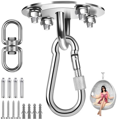 Xinsenke Deckenhaken Schwerlast, 360° drehbare Hängesessel Halterung bis 400KG, 304 Edelstahl Hängemattenhaken für Yoga, Boxsack und Hängemattenbefestigung an Holz- und Betondecke