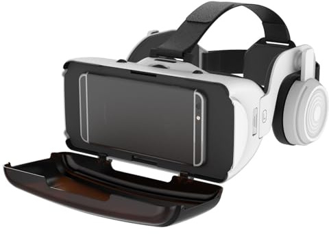 Qkbuza Virtual Reality Brille 3D | Handy Einstellbare Virtual Reality HD Objektive Brille 3D - Headset & Brille Videospiel-Erlebnis für Kinder & Erwachsene