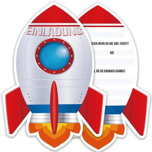 ZELAITE 12 Rakete Einladungskarten Kindergeburtstag für Jungs und Mädchen, Geburtstagseinladungen für Kinder inkl. 12 Briefumschläge, Geburtstagseinladungen,Party deko,Einladung Einschulung (I)