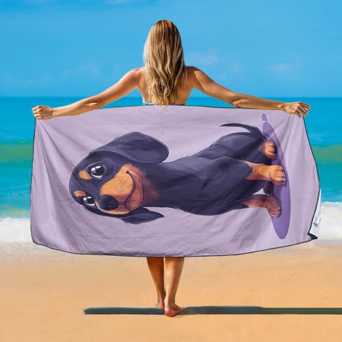 YISUMEI Dackel Strandtuch XXL 180x90cm - Schnelltrocknendes Mikrofaserhandtuch mit Tasche, Saugstark Sandfrei - Leichtes Reisehandtuch für Strand, Pool