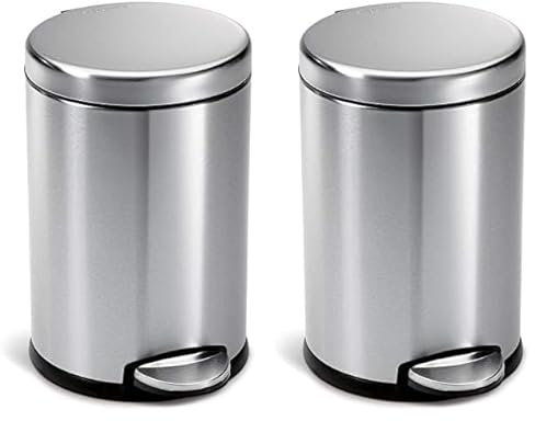 simplehuman CW1852CB 4.5L Round Pedal Bin, Small Bin for Bathroom Bedroom Office, Strong Steel Pedal, Silent Soft Close Lid, Inner Bucket, Non-Skid Base, Fingerprint-Proof, Brushed Stainless Steel