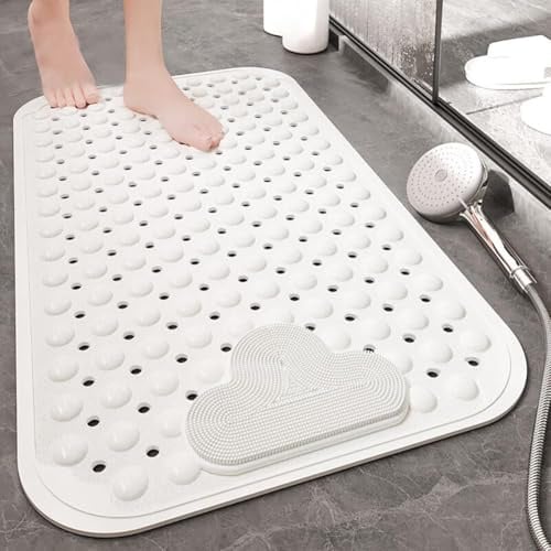 ZAHDMA Tapis de Douche antidérapant 106x66cm,en TPE,Blanc | Tapis antidérapant Douche avec zone brosse à pieds,avec ventouses,avec trous de drainage,rectangulaire