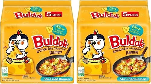 Cheese Buldak Hot Chicken Flavour Ramen Noodles (140 x 5 Gram) - Korean Fire Noodles - Ideal Choice for your Evening Snack or Anytime Hunger (Pack of 2)