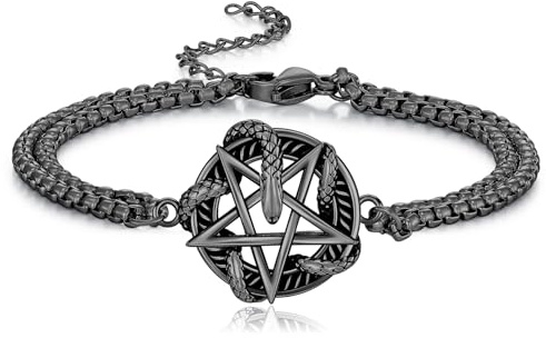 REDSUN Schlangen Armband für Männer 925 Sterling Silber Retro/Gold/Schwarzes Pentagramm Armband Gothic Schmuck für Männer Frauen Jungen Halloween Geschenk
