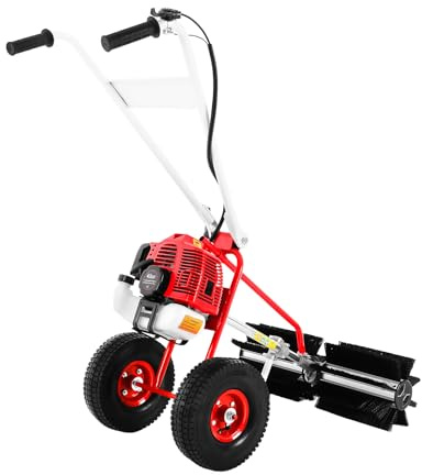 Kehrmaschine Benzin 43cc, Motorbesen 2-Takt, 60cm Kehrbreite | Benzin Kehrbesen mit 1,7PS Motor, Rollbürste und Rädern für Laub, Schmutz und Schnee