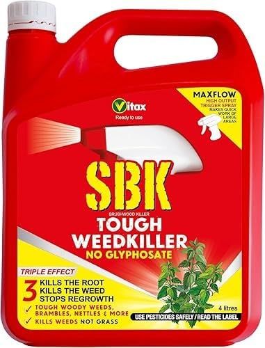 SBK Brushwood Tough Weed Killer Ready to Use 4L — Glyphosate-Free Triclopyr Herbicide Kills Brambles, Nettles, Docks, Thistles & All Woody Weeds Down to Root Without Harming Grass or Surrounding Turf