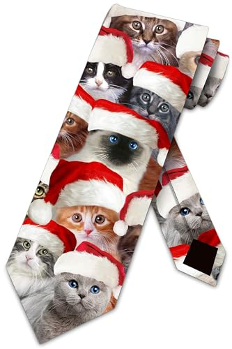 fifbird Herren Krawatte Katze Kitty Weihnachten Santa Cats Krawatte