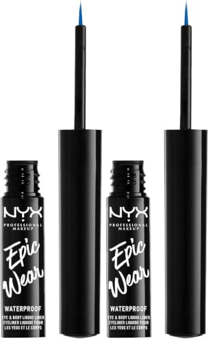 NYX Professional Makeup Epic Wear Semi-Permanent Liquid Liner, Langlebig, Wasserfest, Eyeliner und Body Art für Gesicht und Körper, Mattes Finish, Farbe: Sapphire (Packung mit 2)