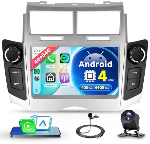 4G+64G Android Autoradio per Toyota Yaris/Vitz/Platz 2005-2011 Wireless Carplay Android Auto, 7 Pollici Touchscreen Radio GPS Navi WiFi Mirror Link Bluetooth FM/RDS/32 EQ/USB/SWC Telecamera Posteriore