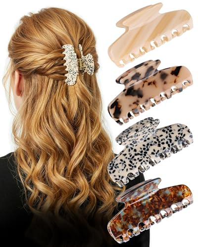 lulir Haarspangen Damen, 4PCS Haarspangen für Dünnes Haar, 8cm Haarklammer | Medium Haarklammern aus Zelluloseacetat, Haarclips Damen für Feines Haar, Haar Accessoire für Damen und Mädchen