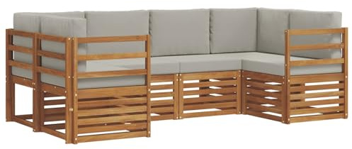 vidaXL Sofagarnituren 6 pcs Natürlich und Hellgrau Massivholz Akazie, Garten und Terrasse, modernes Outdoor-Sofa, gemütliche Lounge, langlebige Sitzgruppe