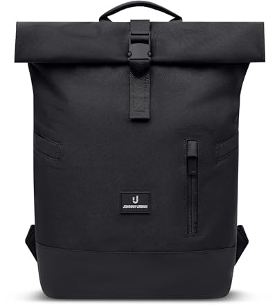 Johnny Urban Rolltop Rucksack Damen & Herren Schwarz - Luca Small | Tagesrucksack mit Laptopfach für Arbeit Uni Schule Reise, 11 l, Wasserabweisend