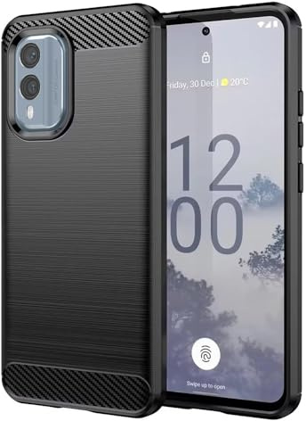Techsuit für Nokia X30 Hülle mit Soft Touch, Stoßfest, Kameraschutz, Erhöhte Kanten, Luftkissen Ecken, Anti Fingerabdruck, Flexibel, Carbon Silicone Series, Schwarz