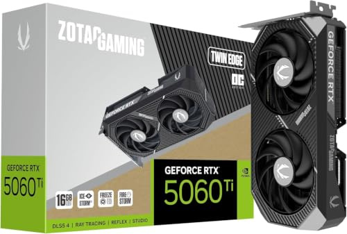 ZOTAC Gaming GeForce RTX 5060 Ti 16 GB Twin Edge OC DLSS 4 16 GB GDDR7 128-bit 28 Gbps PCIE 5.0, IceStorm 2.0, Raffreddamento SFF pronto, ZT-B50620H-10A