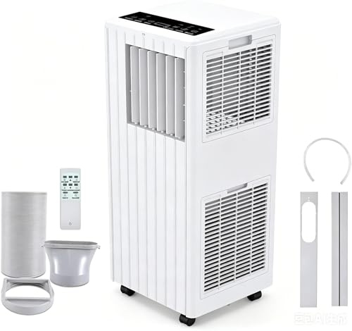 Garvee Aire Acondicionado Portátil 7000 BTU, 3 en 1 Refrigeración Ventilador y Deshumidificador 36L/día, Gas Refrigerante R290 Ecológico, 780W Bajo Consumo, Mando a Distancia con Kit Ventana, Blanco