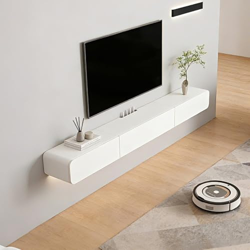 Mobile Porta TV Sospeso 140 cm con 2 cassetti & Ante per Soggiorno Bianco | superficie verniciata, Legno massello Mensole TV A Parete Madia Consolle per zioSalotto, Arredo Salvaspa