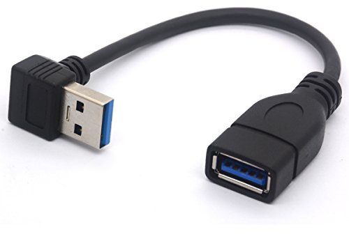 OpenII Short USB 3.0 Extension Cable, 90 Degree Left Angled USB Type A Male to Female Lead 5Gbps Speed Extender Cord - 15cm (Down)