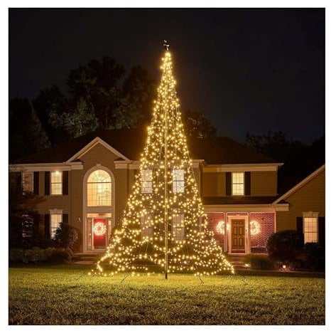 Fairybell LED-Weihnachtsbaum für draußen im Fahnenmast - 6 Meter - 1200 LEDs - Warmweiss mit Twinkle - Geeignet für vorhandene Fahnenmasten