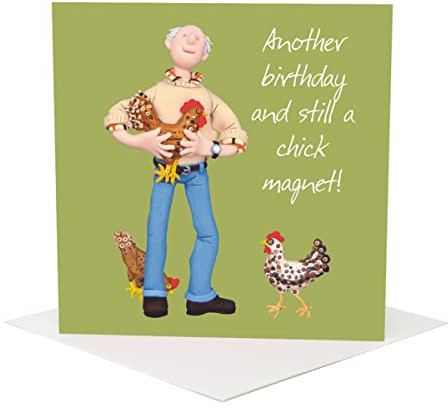 Holy Mackerel Chick Magnet male birthday greetings card designed by Erica Sturla Card is 15cm square and blank inside for your own message