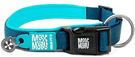 Max & Molly Matrix Smart ID Hundehalsband, Ultra-bequem, gepolstert, Neopren, Sport-Hundehalsband mit reflektierenden Nähten und Schutz für verlorene Haustiere, Blau, Größe S