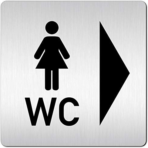 Türschilder24 XXL Schild - Türschild (B) • 125 x 125 mm • Damen Toilettten Piktogramm + Wc Pfeil Richtungspfeil Wegweiser rechts • 1,5 mm Aluminium Vollmaterial • 100% Made in Germany