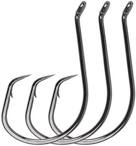 Offset-Kreishaken für Salzwasser, 110 Stück, Wels-Oktopus-Angelhaken, 2 x starke Salzwasser, Brandungshaken, Catfishing-Ausrüstung, Größe 3/0#, Schwarz