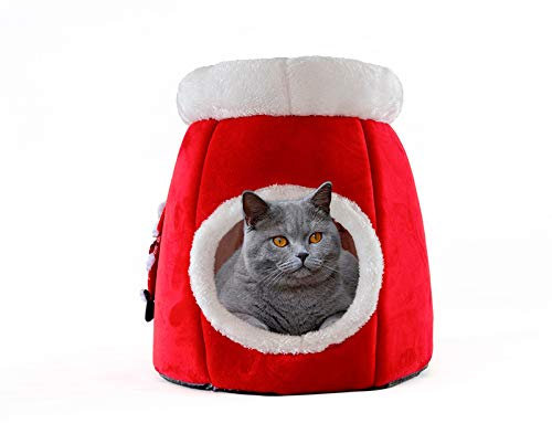 Fannyfuny Weihnachten Haustier Nest Entfernbar Katzen Haus Soft Hundehöhle Katzenhöhle Winter Warm Pet Nest Hundebett Katzenbett Haustier Schlafsack Indoor Portable Hund Zimmer Katzenhöhlen