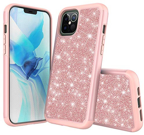 iBarbe Kompatibel mit iPhone 12 Mini 13,7 cm (5,4 Zoll) (2020) Hülle, glitzernd, stoßfest, niedlich, strapazierfähig, Hybrid-Schutz, stoßfest, Schutzhülle für Frauen und Mädchen, Roségold