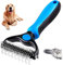 Cepillo para perros y gatos, rastrillo de doble cara para gatos y perros, peine seguro para quitar fácilmente las esterillas y los enredos (azul)