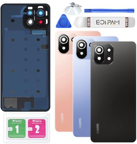 Eonpam Akkudeckel für Xiaomi Mi 11 Lite Rückseite Glas Original Backcover Back Glas Ersatz Reparatur Set mit Kameraobjektiv (Schwarz)